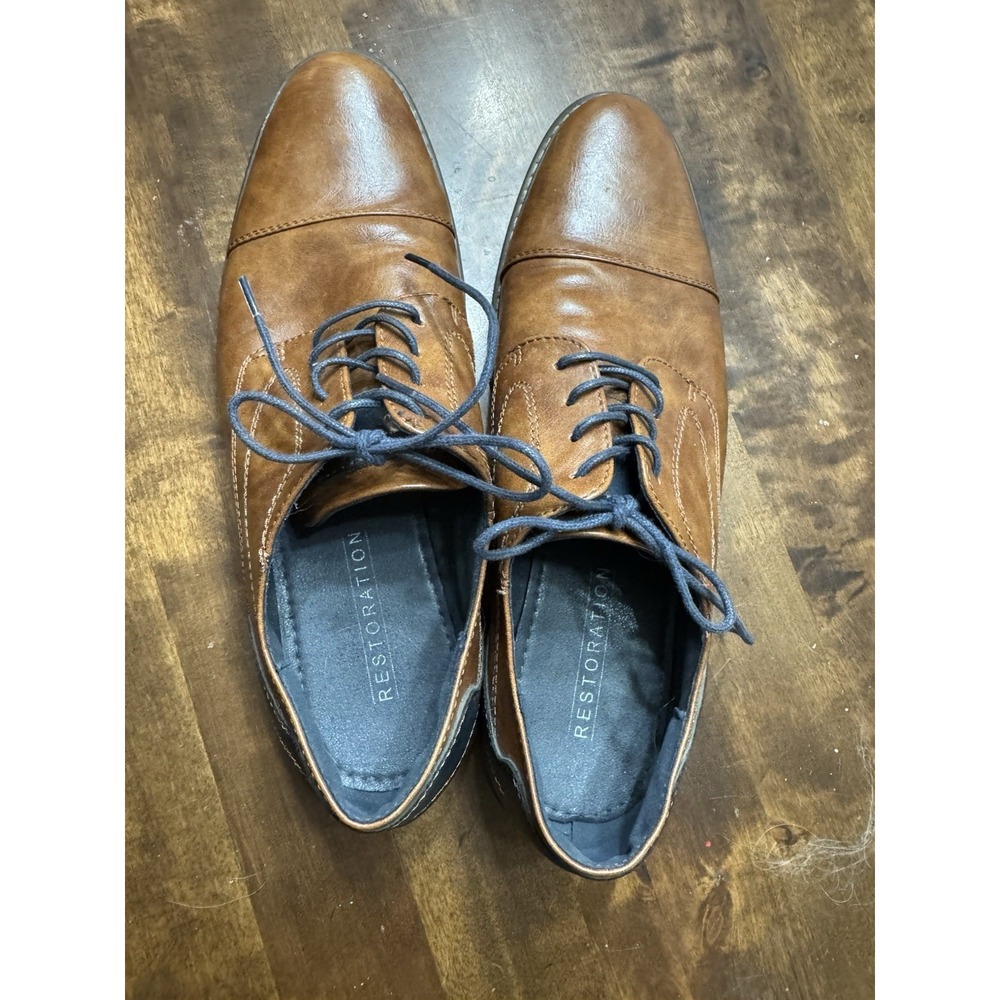 Restoration Mens Oxford Lowry Dress Shoes Size 10.5 Brown Two Toned Cap Toe Lace